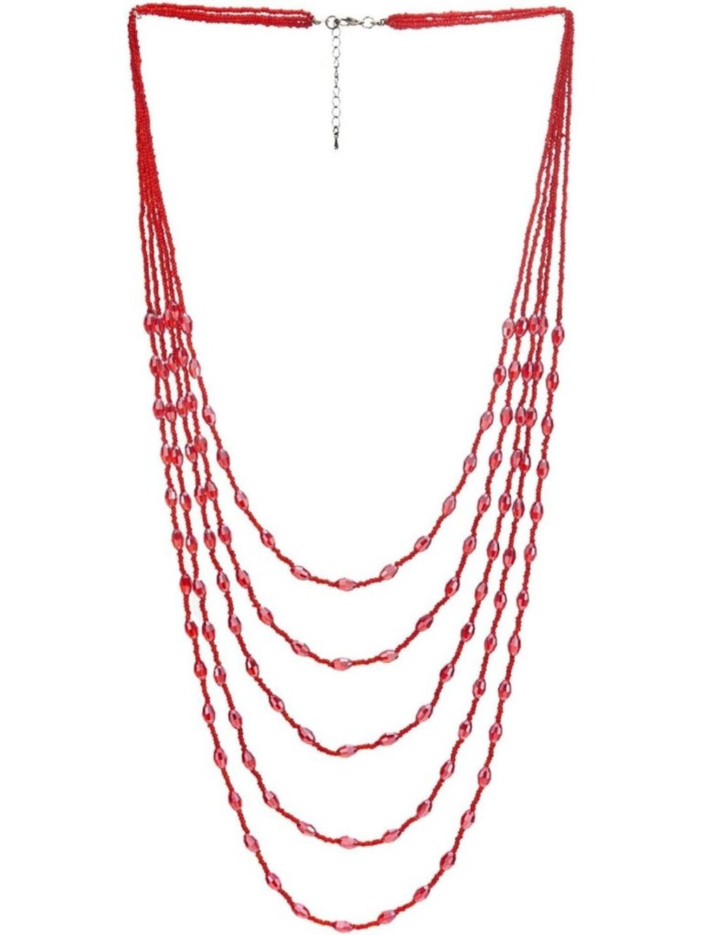 Multi-Strand Oval Beads Statement Necklace with Crystal Charm Pendant
